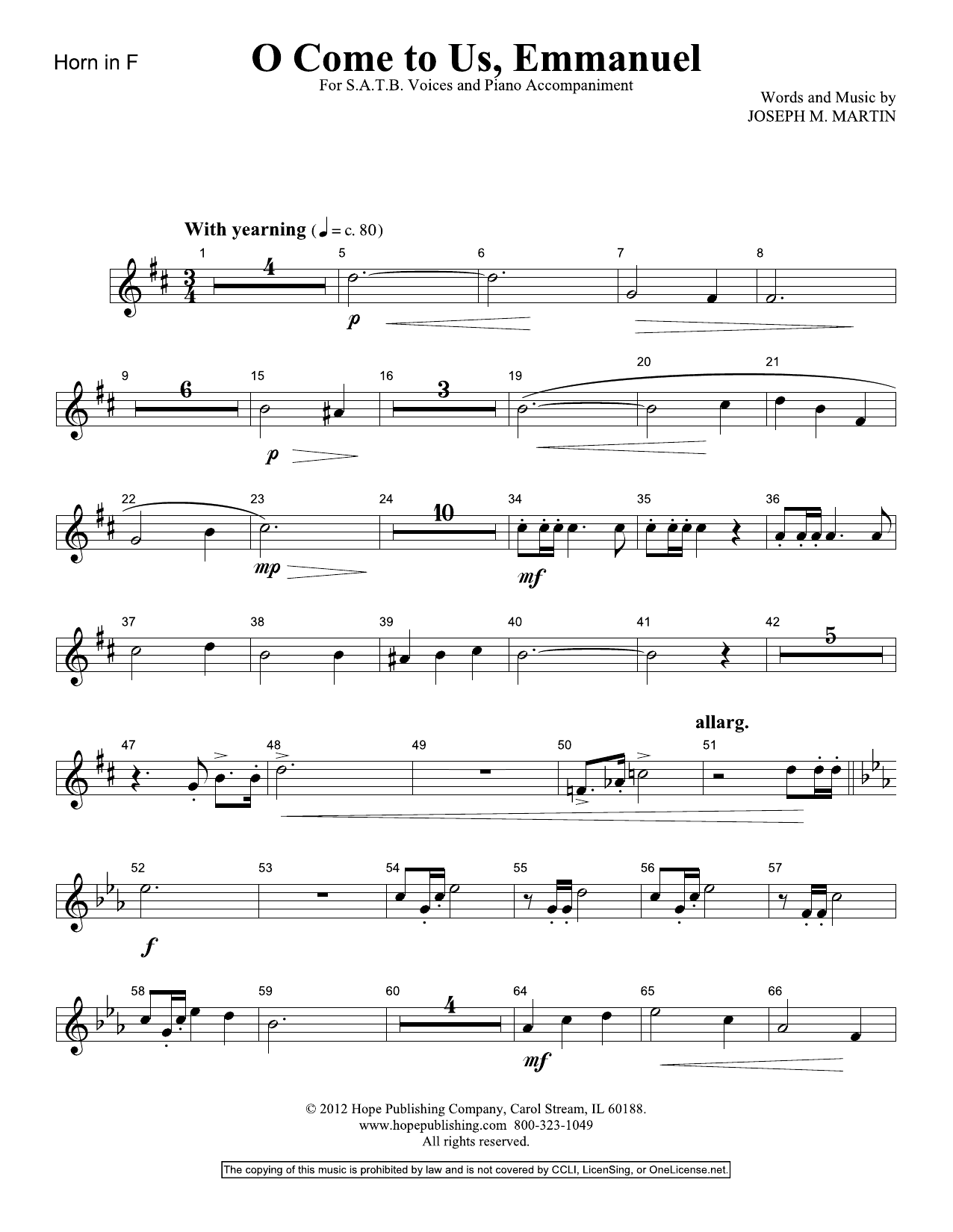 Produktbild zu: O Come To Us, Emmanuel - Horn