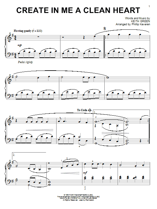 Product gallery: Page 1 of 1 Create In Me A Clean Heart (arr. Phillip Keveren), Keith Green