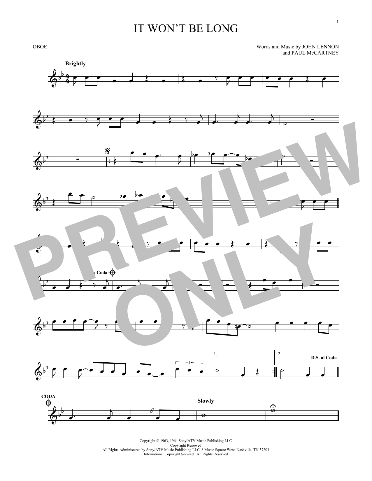 Produktgalerie: Seite 1 von 1 It Won't Be Long, The Beatles, Oboe