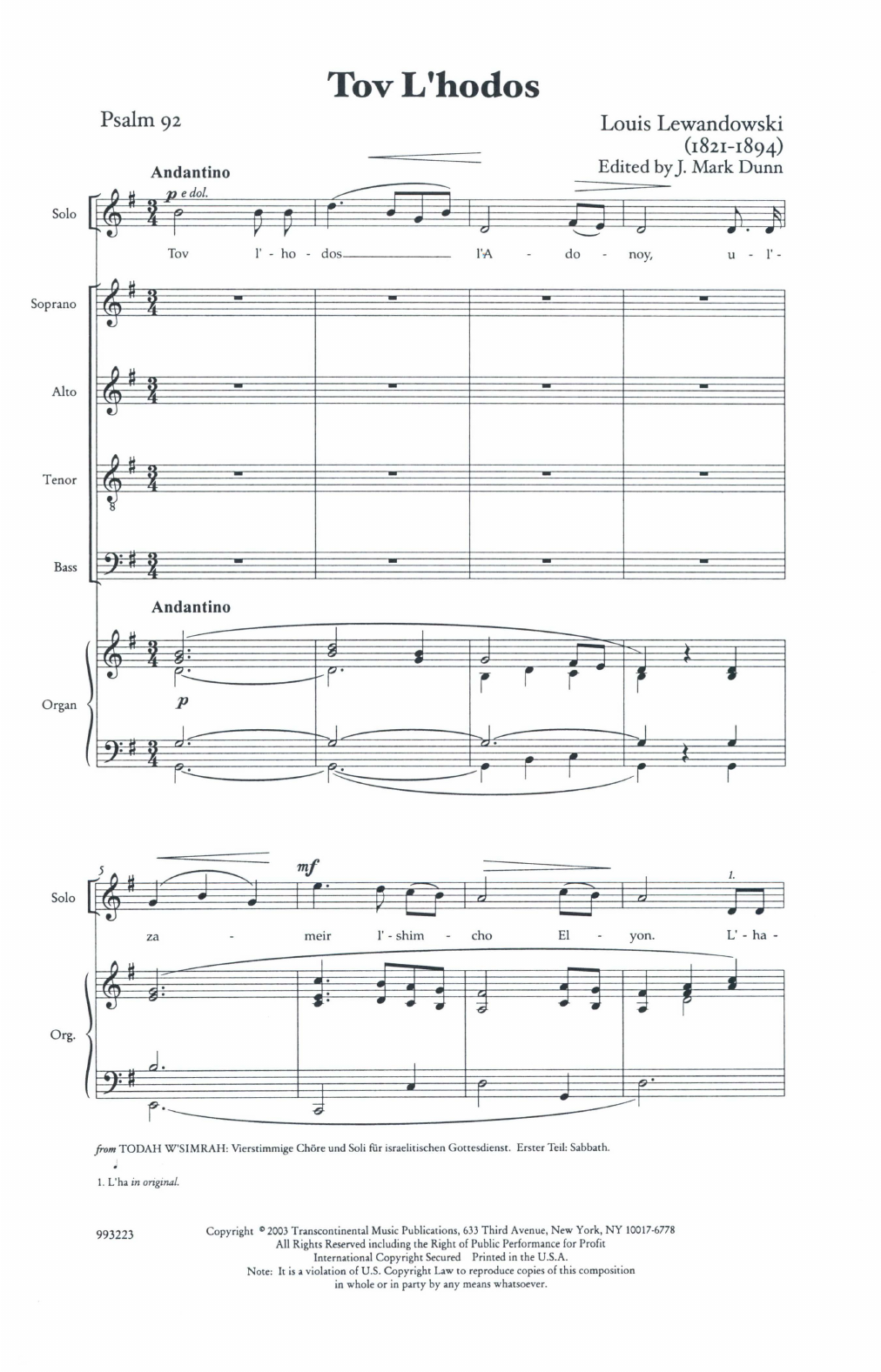Produktbild zu: Tov L'hdot (it Is Good To Give Thanks)