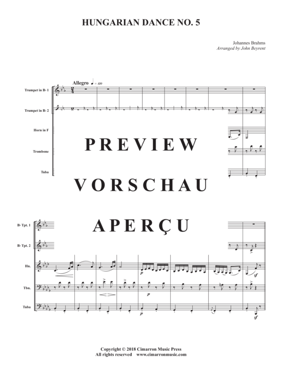 Produktgalerie: Seite 3 von 17 Hungarian Dance No. 5 , , (Blechbläser Quintett)