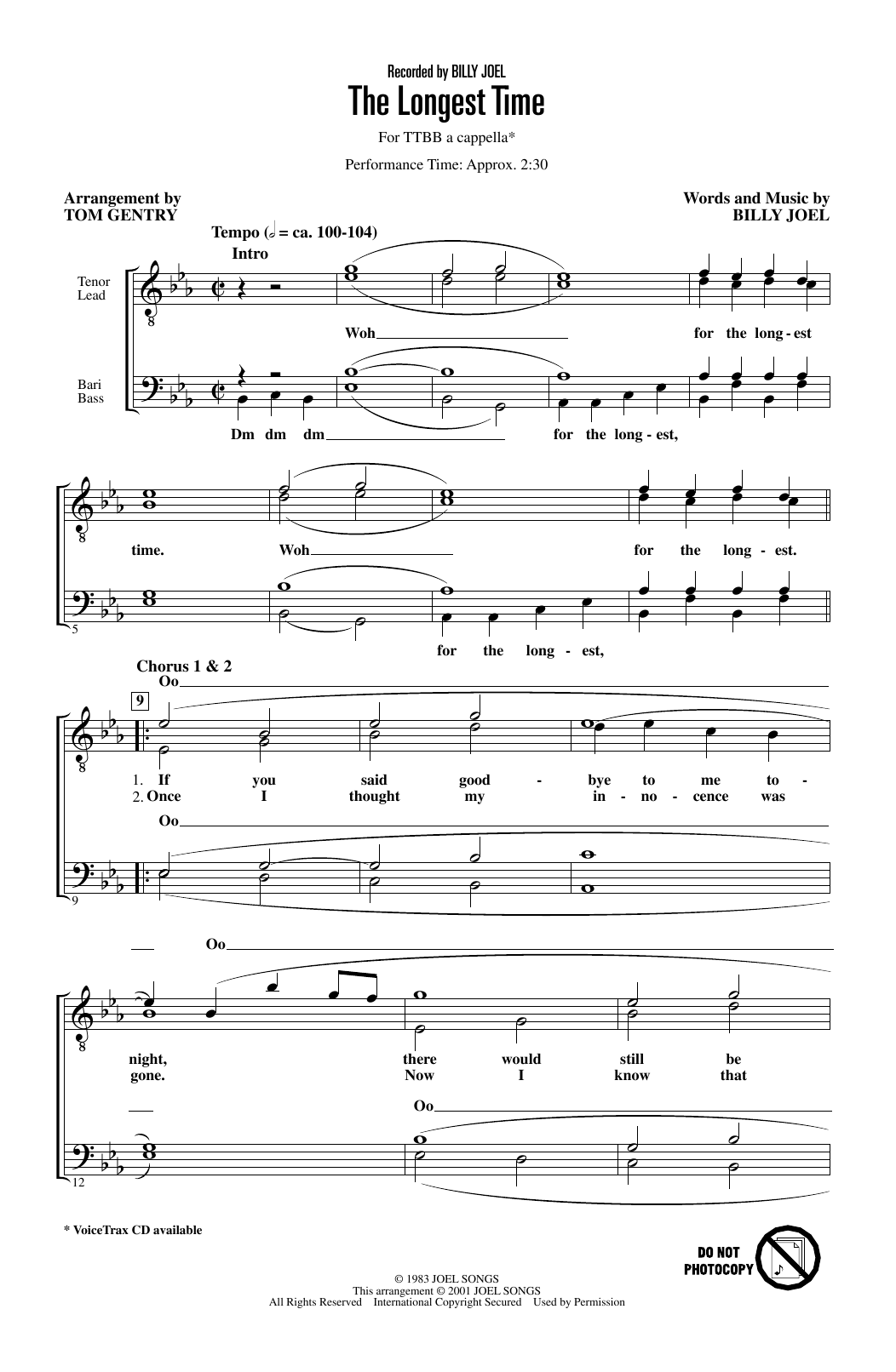 Product gallery: Page 1 of 1 The Longest Time (arr. Tom Gentry), Billy Joel