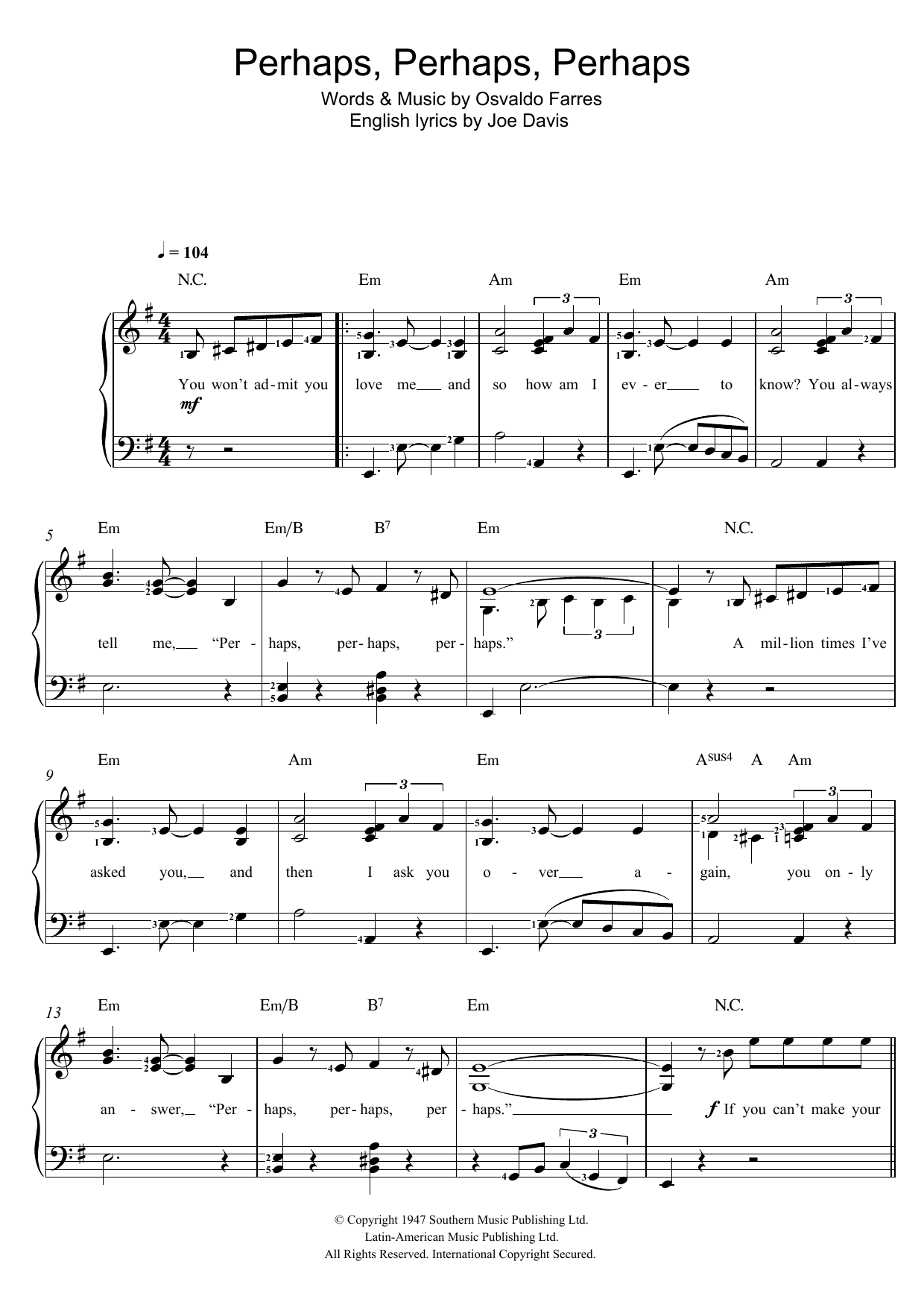 Produktgalerie: Seite 1 von 1 Perhaps, Perhaps, Perhaps (Quizas, Quizas, Quizas), Osvaldo Farres, Gesang, Klavier