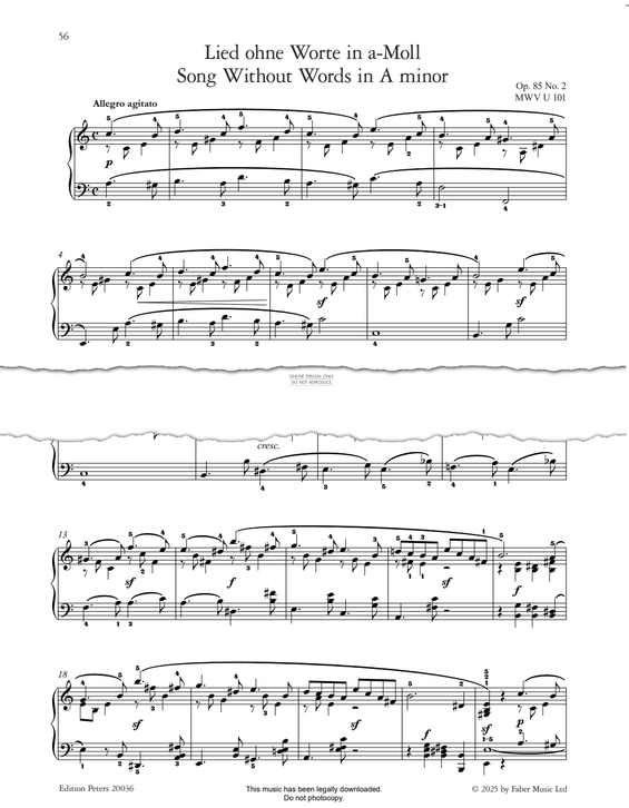 Produktgalerie: Seite 1 von 1 Song Without Words in A Minor Op.85, No.2, Felix Mendelssohn, Klavier