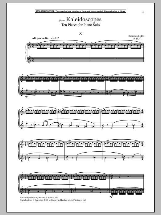 Product gallery: Page 1 of 1 Kaleidoscopes, Ten Pieces For Piano Solo, X., Benjamin Lees