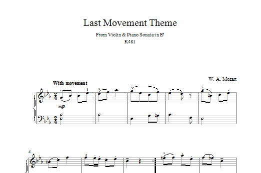 Product gallery: Page 1 of 1 Last Movement Theme from Violin & Piano Sonata in Eb K481, Wolfgang Amadeus Mozart