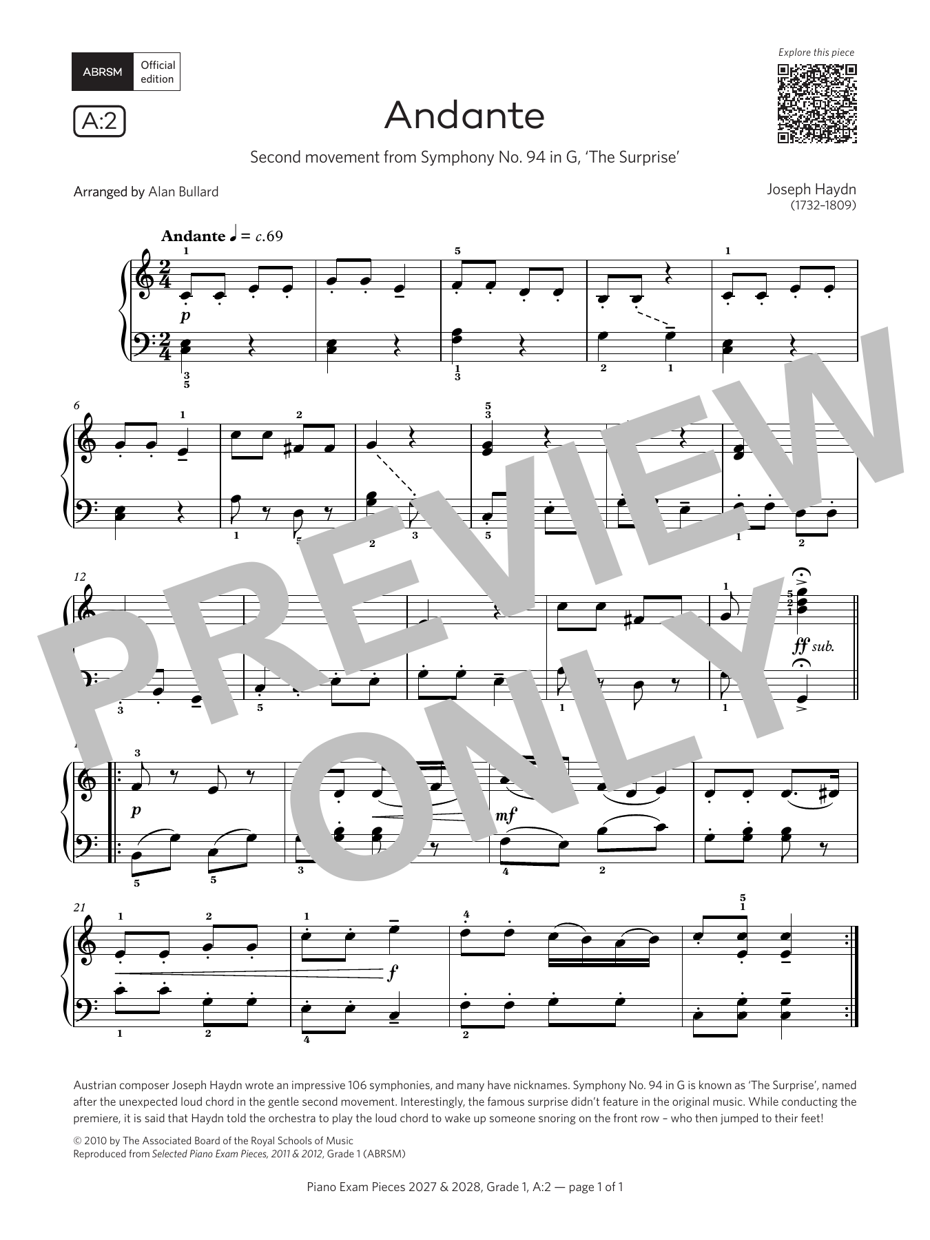 Produktgalerie: Seite 1 von 1 Andante (Grade 1, list A2, from the ABRSM Piano Syllabus 2027 & 2028), Joseph Haydn, Klavier