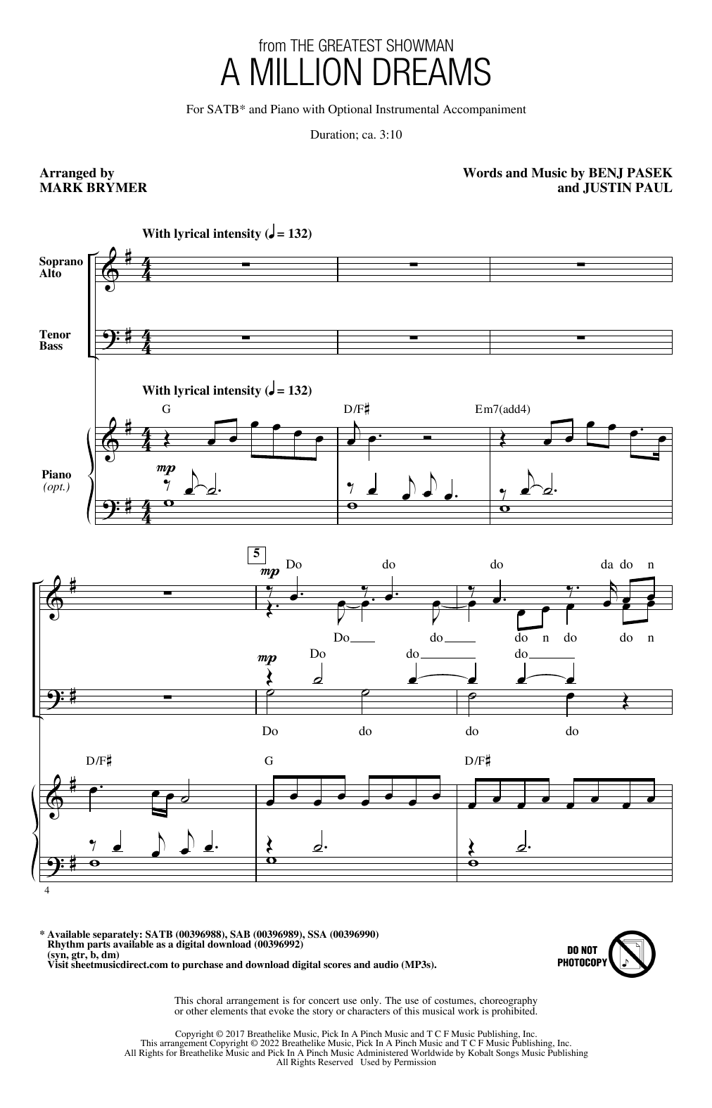 Product gallery: Page 1 of 1 A Million Dreams (from The Greatest Showman) (arr. Mark Brymer), Pasek & Paul