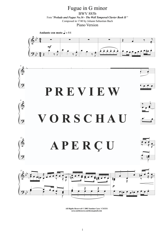 Produktgalerie: Seite 2 von 6 Fuge in G-Moll BWV 885b - Piano Version, , Klavier Solo