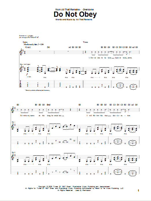 Produktgalerie: Seite 1 von 1 Do Not Obey, All That Remains, Gitarre