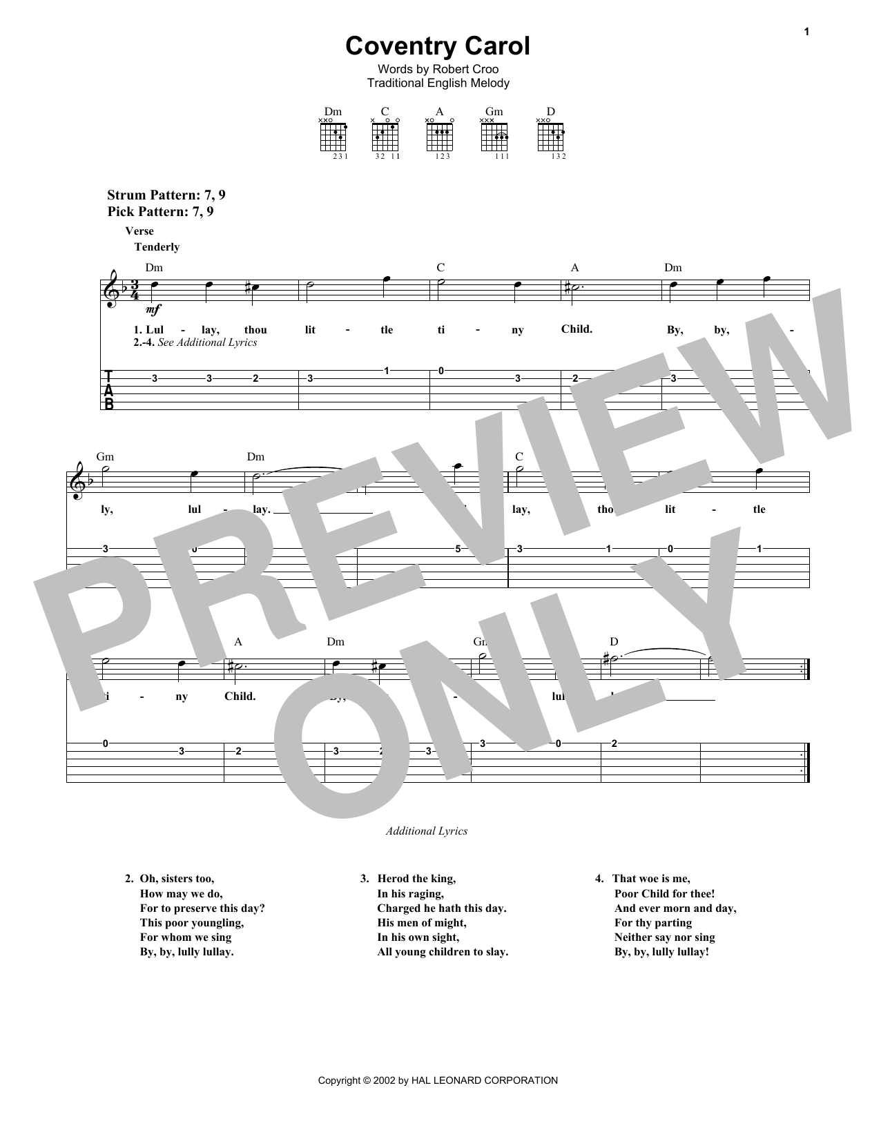 Product gallery: Page 1 of 1 Coventry Carol, Traditional English Melody