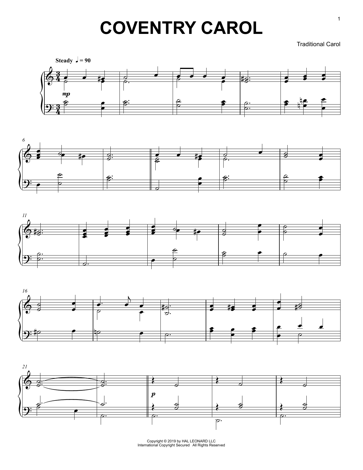 Produktgalerie: Seite 1 von 1 Coventry Carol, Traditional Carol, Klavier