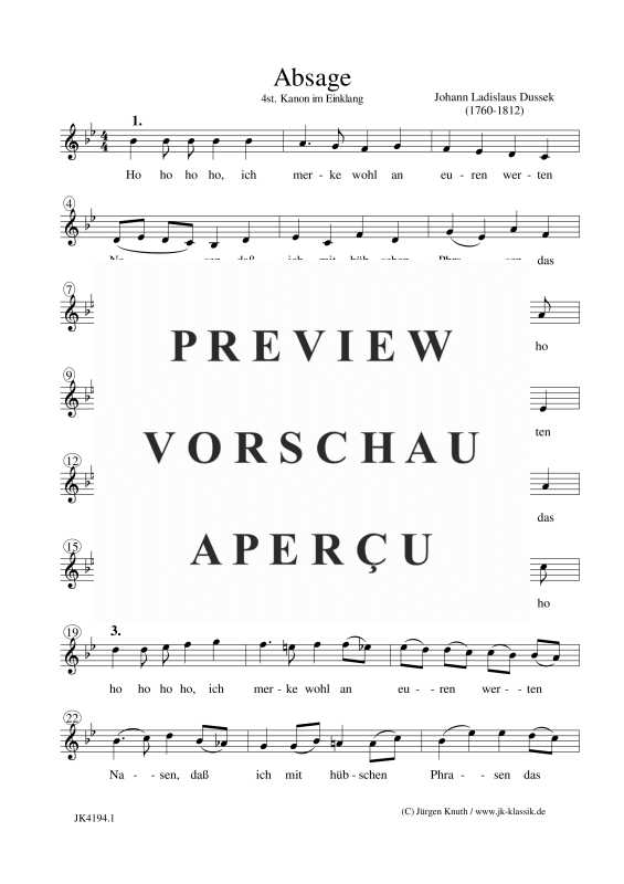 gallery: Absage, , Gemischter Chor 4-stimmig - Kanon im Einklang