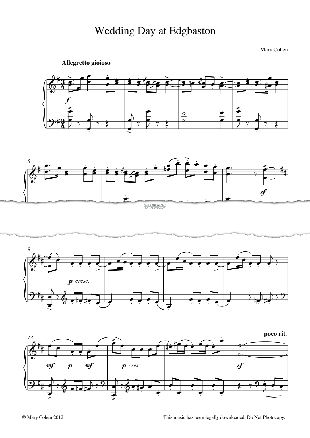 Produktgalerie: Seite 1 von 1 Wedding Day at Edgbaston, Mary Cohen, Klavier