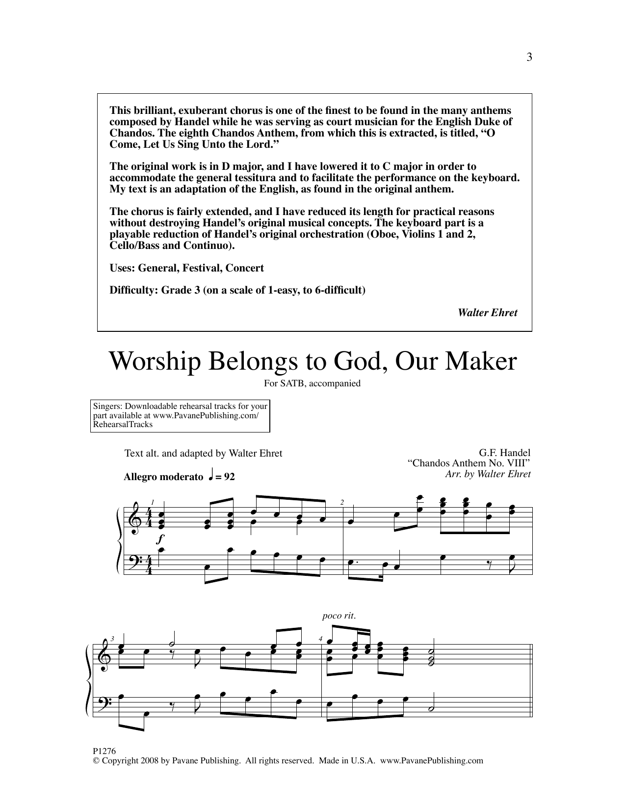 Product picture to: Worship Belongs to God, Our Maker (arr. Walter Ehret)