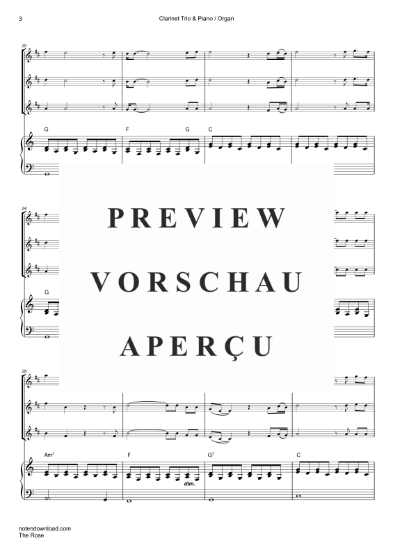 Product gallery: Page 6 of 11 The Rose, Midler, Bette, Trio For 3 Clarinets In Key, Piano/Organ, Cello (Optional) - Single Version