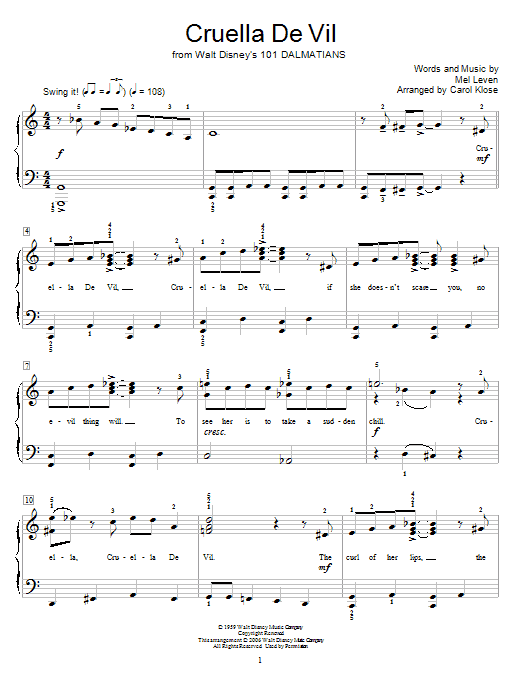 Product picture to: Cruella De Vil (from 101 Dalmations) (arr. Carol Klose)