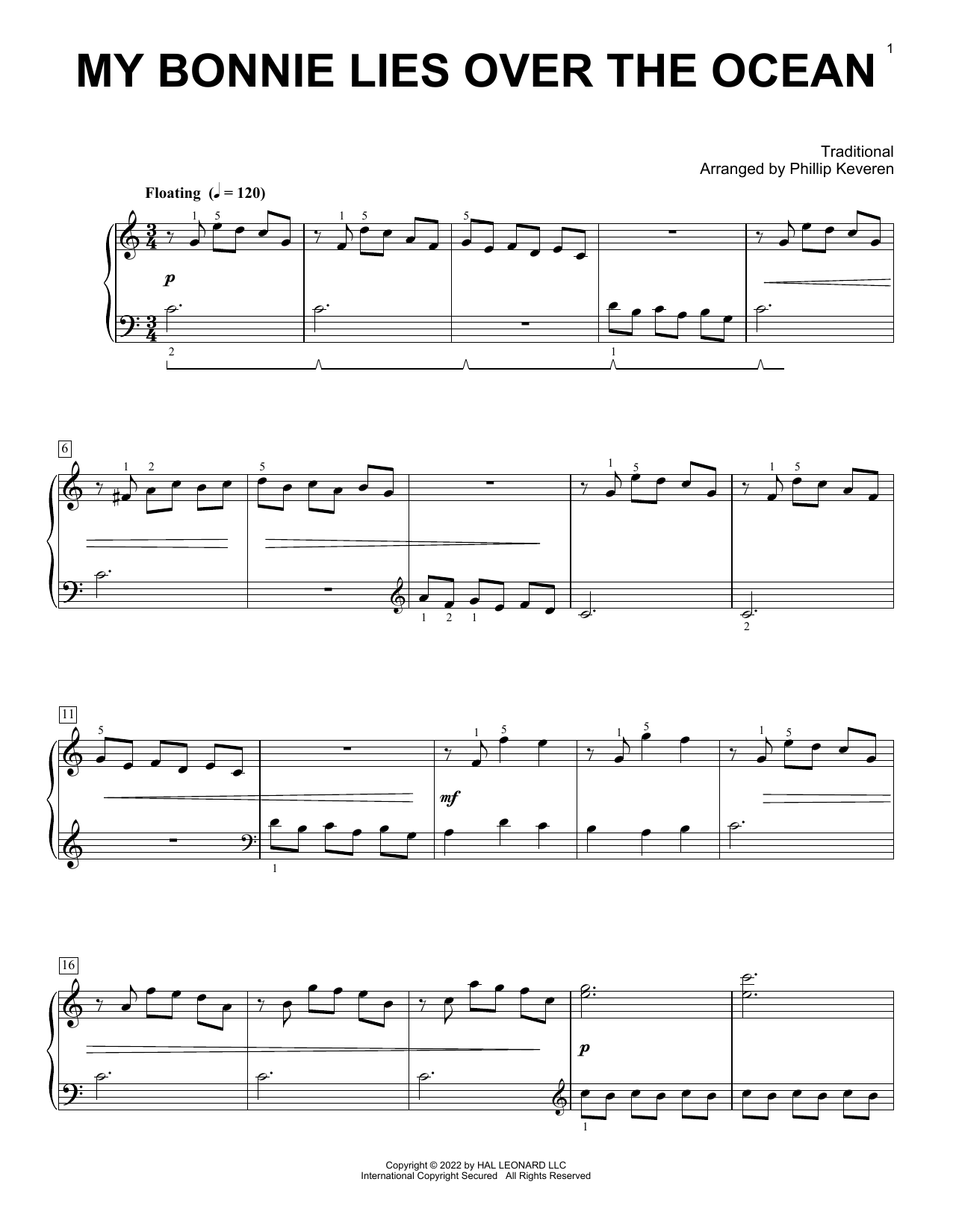 Product picture to: My Bonnie Lies Over The Ocean (arr. Phillip Keveren)