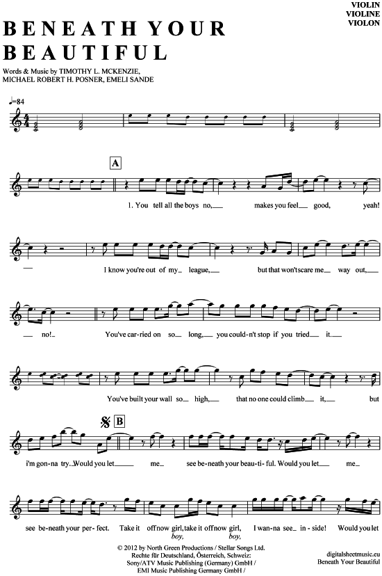 Product gallery: Page 1 of 4 Beneath your beautiful , Sande, Emeli, (violin)