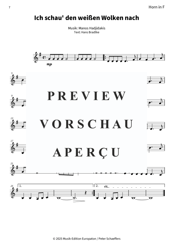 Produktgalerie: Seite 9 von 11 Ich schau´ den weißen Wolken nach, Nana Mouskouri, (Blechbläserquartett)