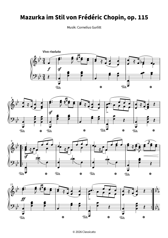 Produktgalerie: Seite 1 von 7 Mazurka im Chopin-Stil über "Ach du lieber Augustin", , Klavier Solo