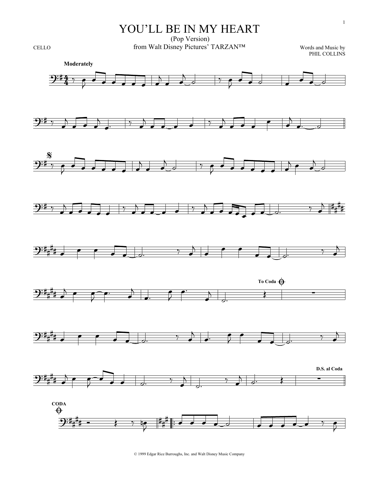 Produktgalerie: Seite 1 von 1 You'll Be In My Heart (Pop Version) (from Tarzan), Phil Collins, Violoncello