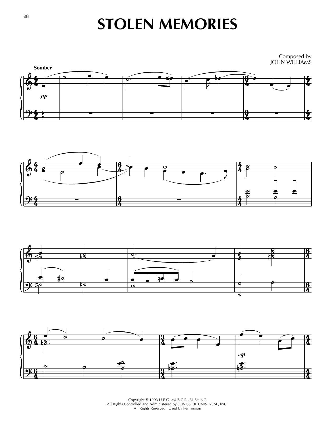 Produktgalerie: Seite 1 von 1 Stolen Memories (from Schindler's List), John Williams, Klavier