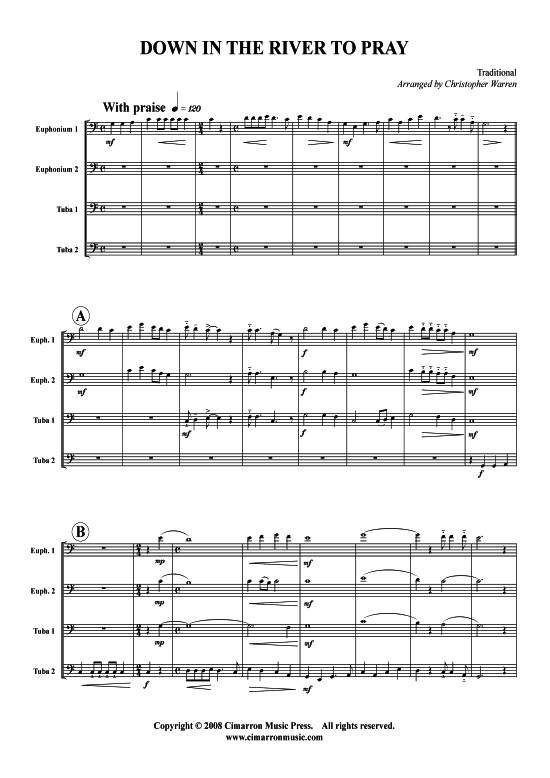 gallery: Down in the River to Pray , , (Tuba Quartet: 2x Baritone, 2xTuba)