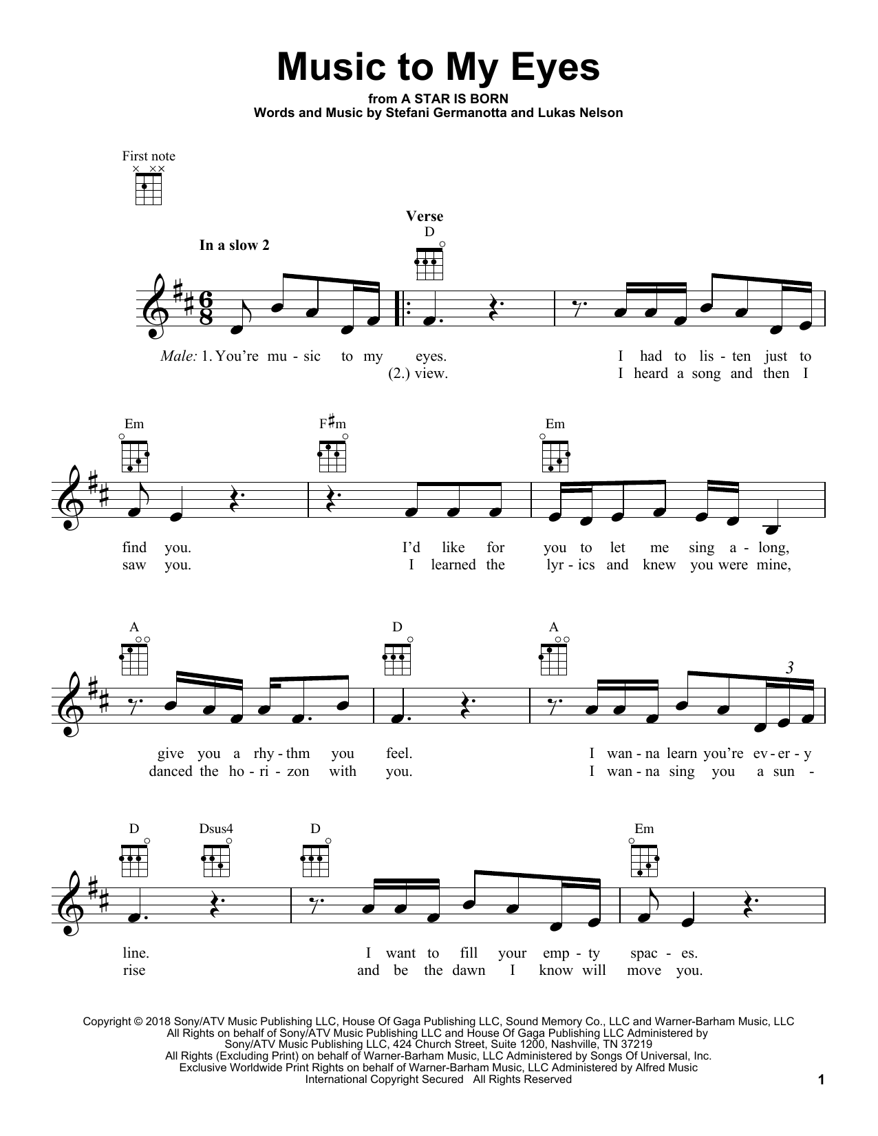 Product gallery: Page 1 of 1 Music To My Eyes (from A Star Is Born), Lady Gaga & Bradley Cooper