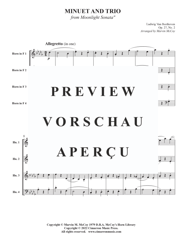 Product gallery: Page 3 of 9 Minuet and Trio from Moonlight Sonata, Op. 27 No. 2, , Horn Quartet