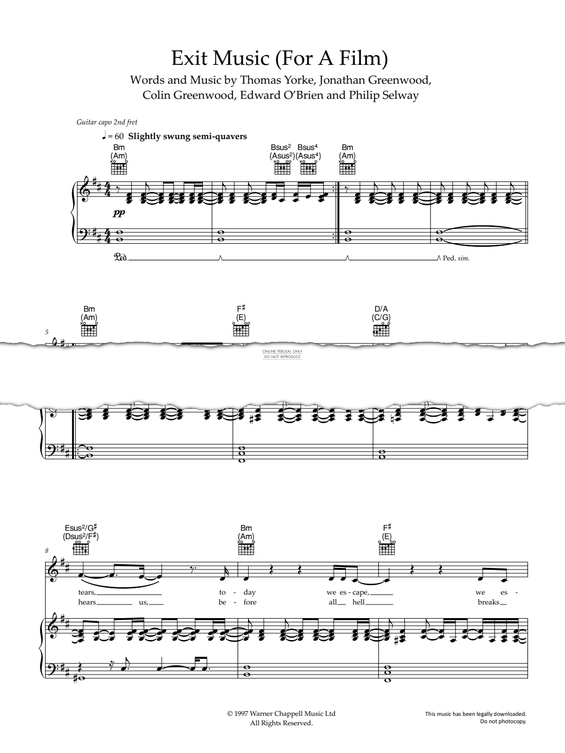 Produktgalerie: Seite 1 von 1 Exit Music (For A Film), Radiohead, Gesang, Gitarre, Klavier