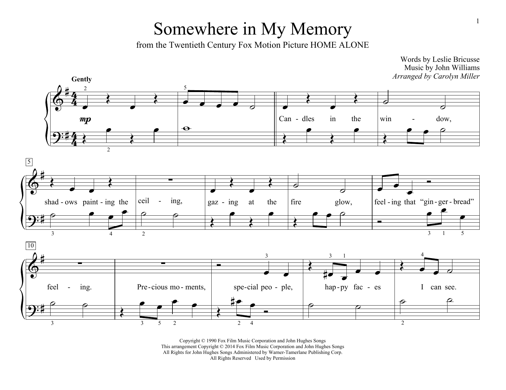 Produktbild zu:  Somewhere In My Memory (arr. Carolyn Miller) - John Williams
