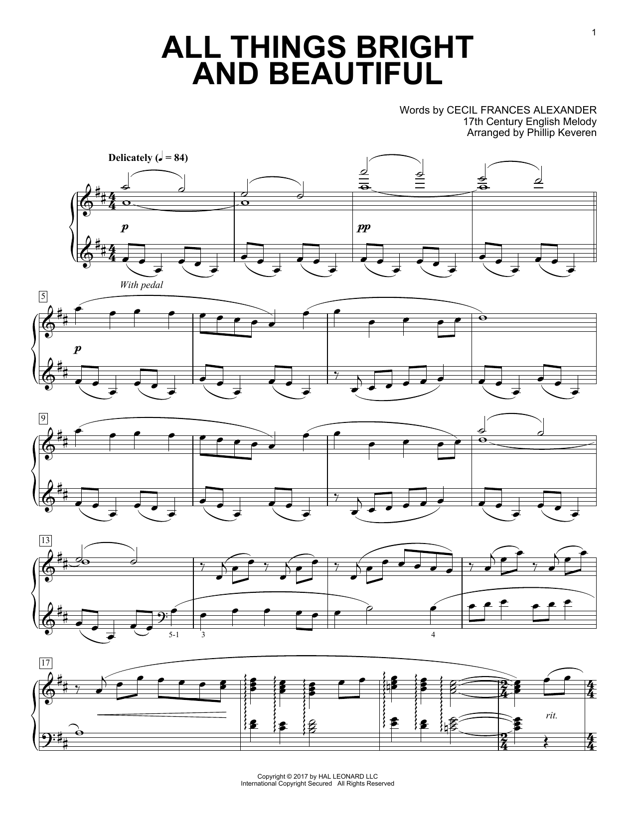 Product gallery: Page 1 of 1 All Things Bright And Beautiful (arr. Phillip Keveren), 17th Century English Melody