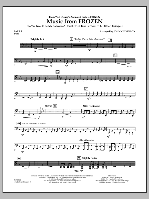 Produktbild zu:  Music from "Frozen" - Pt.5 - Tuba - Johnnie Vinson
