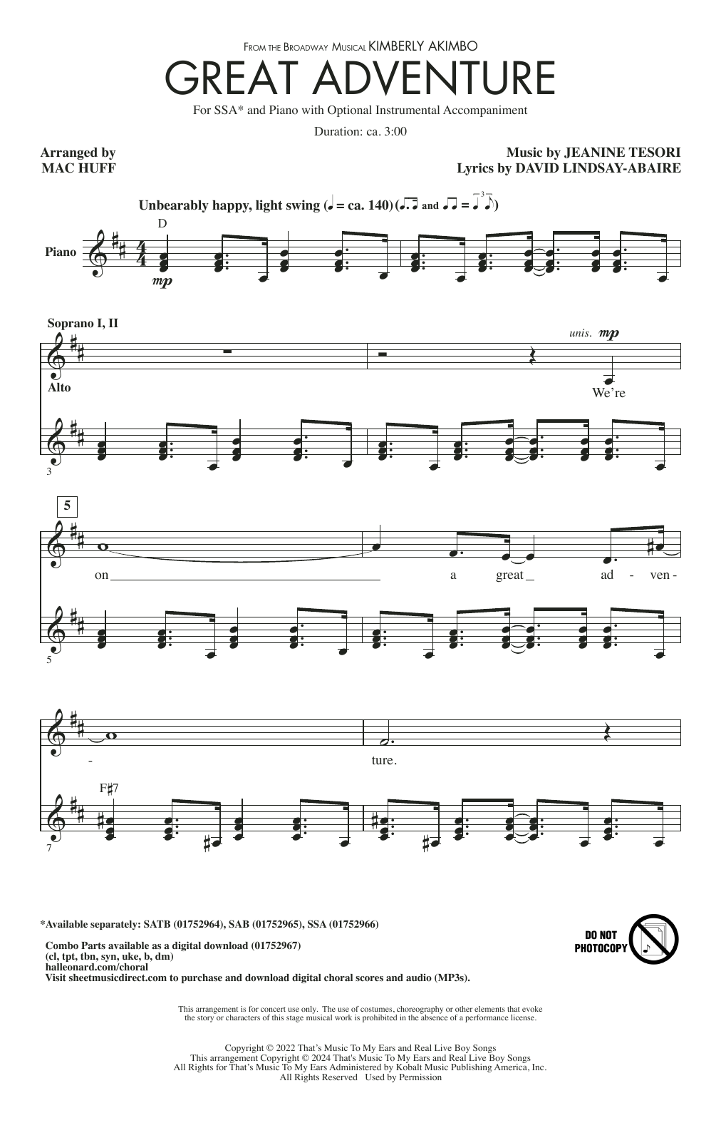 Produktgalerie: Seite 1 von 1 Great Adventure (from Kimberly Akimbo) (arr. Mac Huff), David Lindsay-Abaire and Jeanine Tesori, Chor