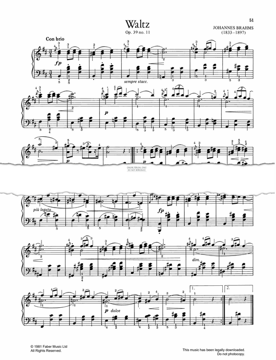 Produktgalerie: Seite 1 von 1 Waltz In B Minor, Op.39 No.11, Johannes Brahms, Klavier