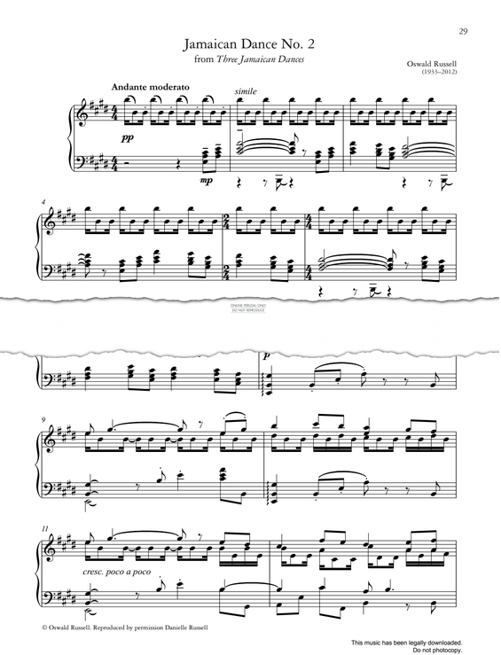 Produktgalerie: Seite 1 von 1 Jamaican Dance No. 2 (from Three Jamaican Dances), Oswald Russell, Klavier