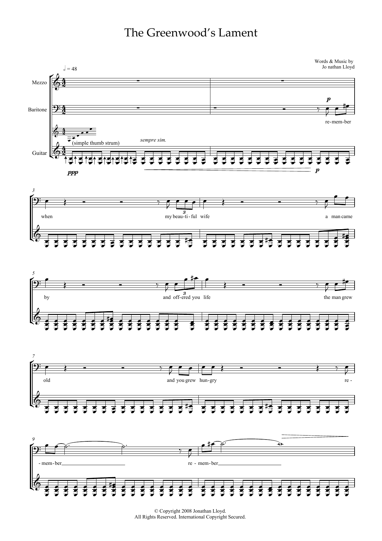 Product picture to: The Greenwood's Lament (for mezzo-soprano, baritone and guitar)