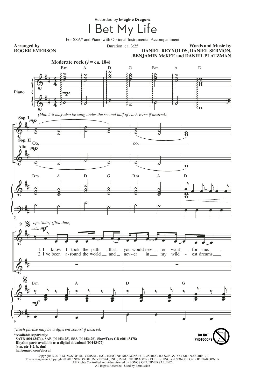 Produktgalerie: Seite 1 von 1 I Bet My Life, Roger Emerson, Chor