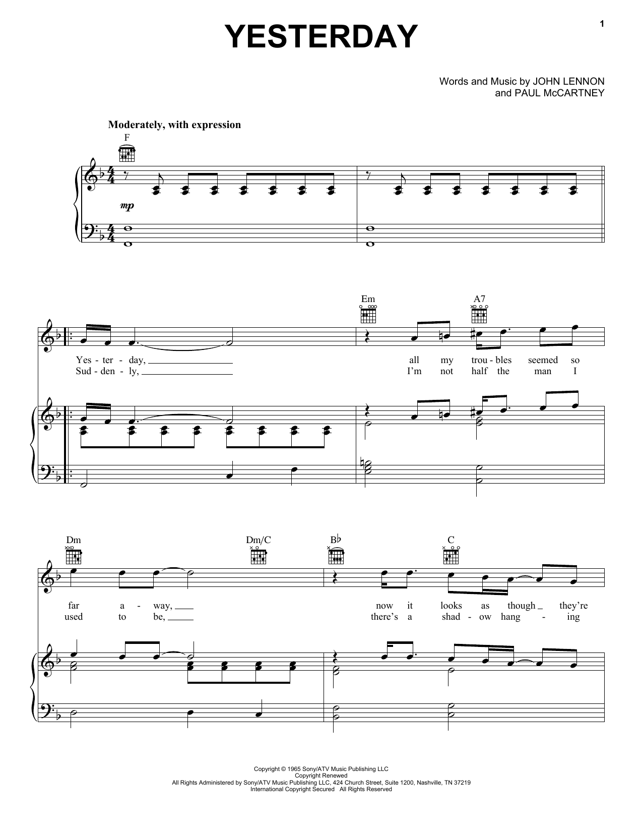 Produktgalerie: Seite 1 von 1 Yesterday, The Beatles, Gesang, Gitarre, Klavier