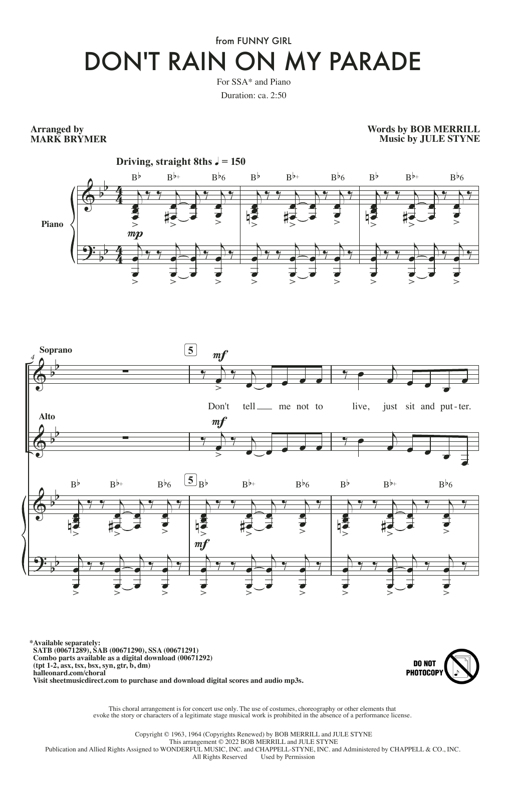 Produktgalerie: Seite 1 von 1 Don't Rain On My Parade (from Funny Girl) (arr. Mark Brymer), Bob Merrill & Jule Styne, Chor