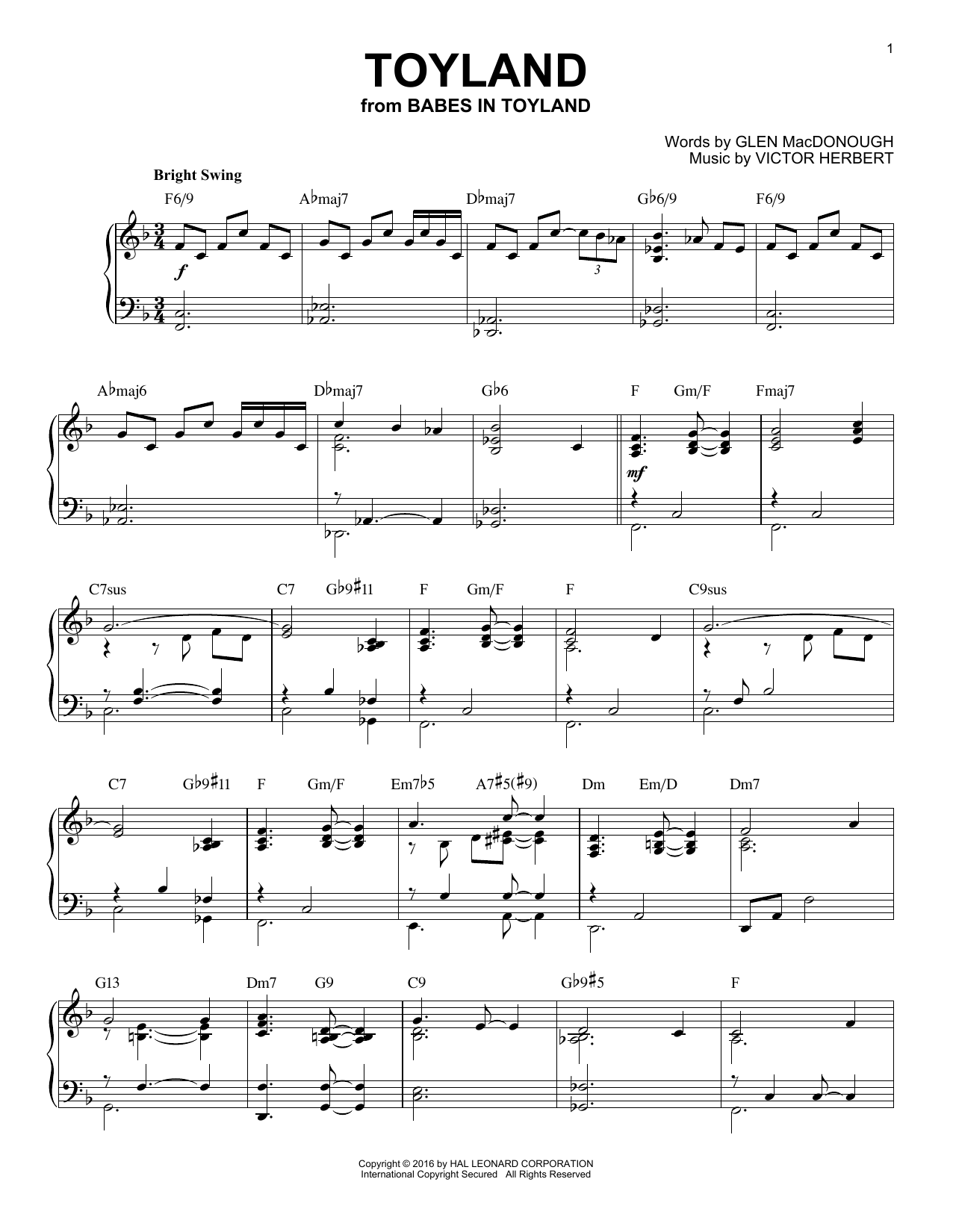 Product gallery: Page 1 of 1 Toyland [Jazz version] (arr. Brent Edstrom), Glen MacDonough