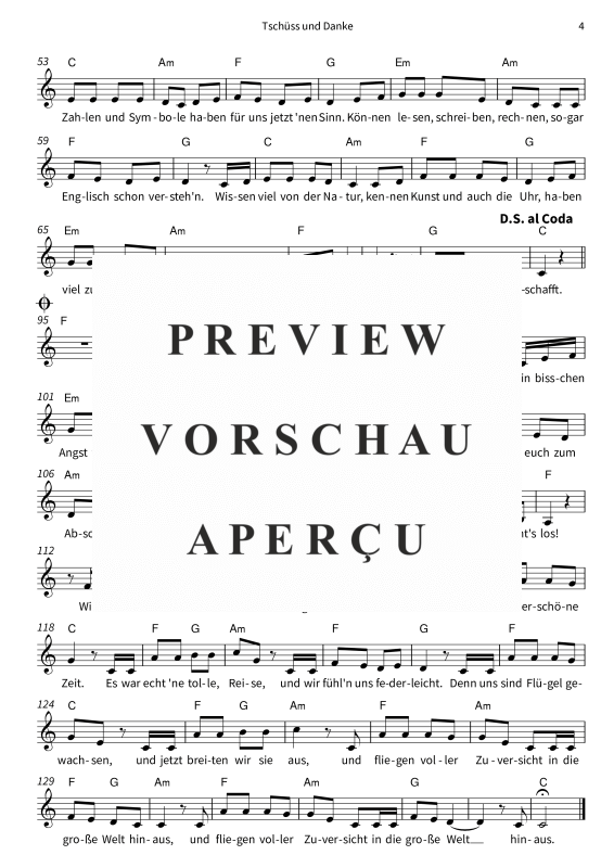 gallery: Tschüss und Danke - vereinfachte Version, Steffi Sonnenschein, (Gesang & Akkorde - Leadsheet)