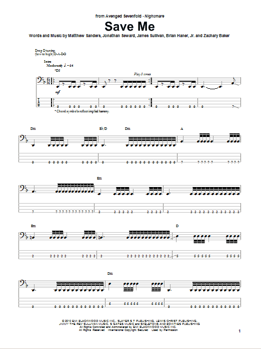 Produktgalerie: Seite 1 von 1 Save Me, Avenged Sevenfold, E-Bass