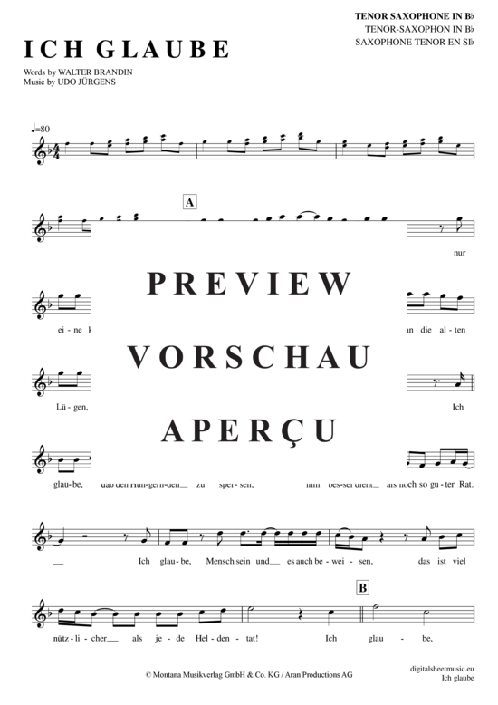 Product gallery: Page 2 of 4 Ich glaube , Jürgens, Udo, Tenor Saxophone