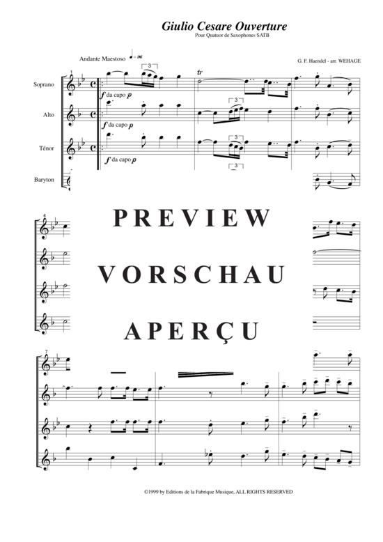 Product gallery: Page 3 of 21 Overture to Guilio Cesare , , (Saxophone Quartet SATB)
