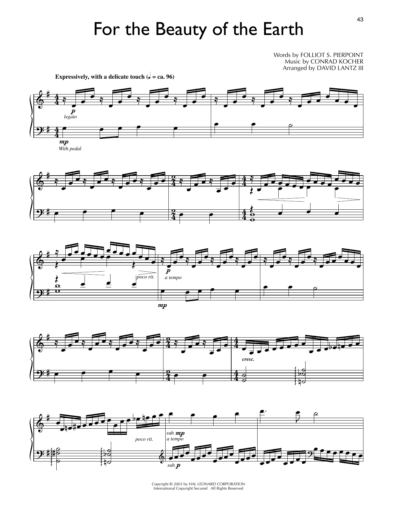 Product picture to: For The Beauty Of The Earth (arr. David Lantz III)