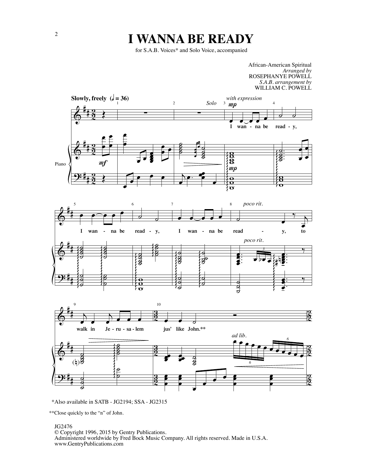 Produktbild zu: I Wanna Be Ready (arr. William C. Powell)