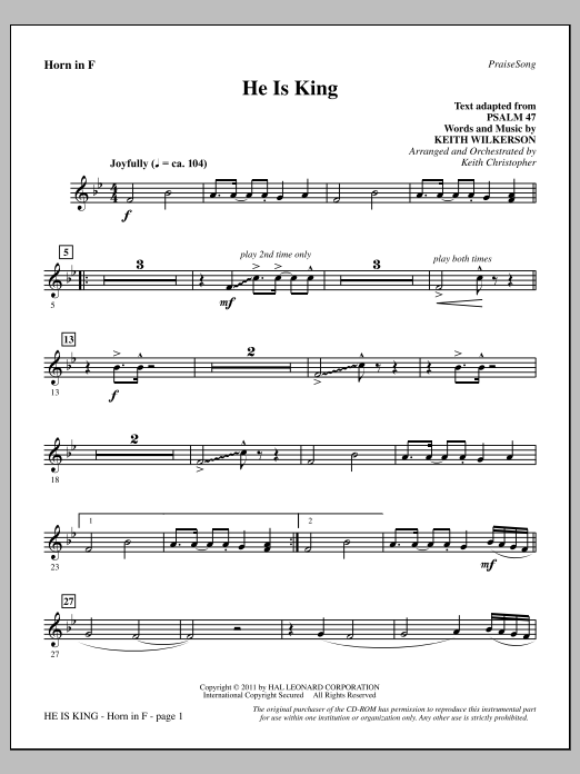 Produktgalerie: Seite 1 von 1 He Is King - F Horn, Keith Wilkerson, Chor