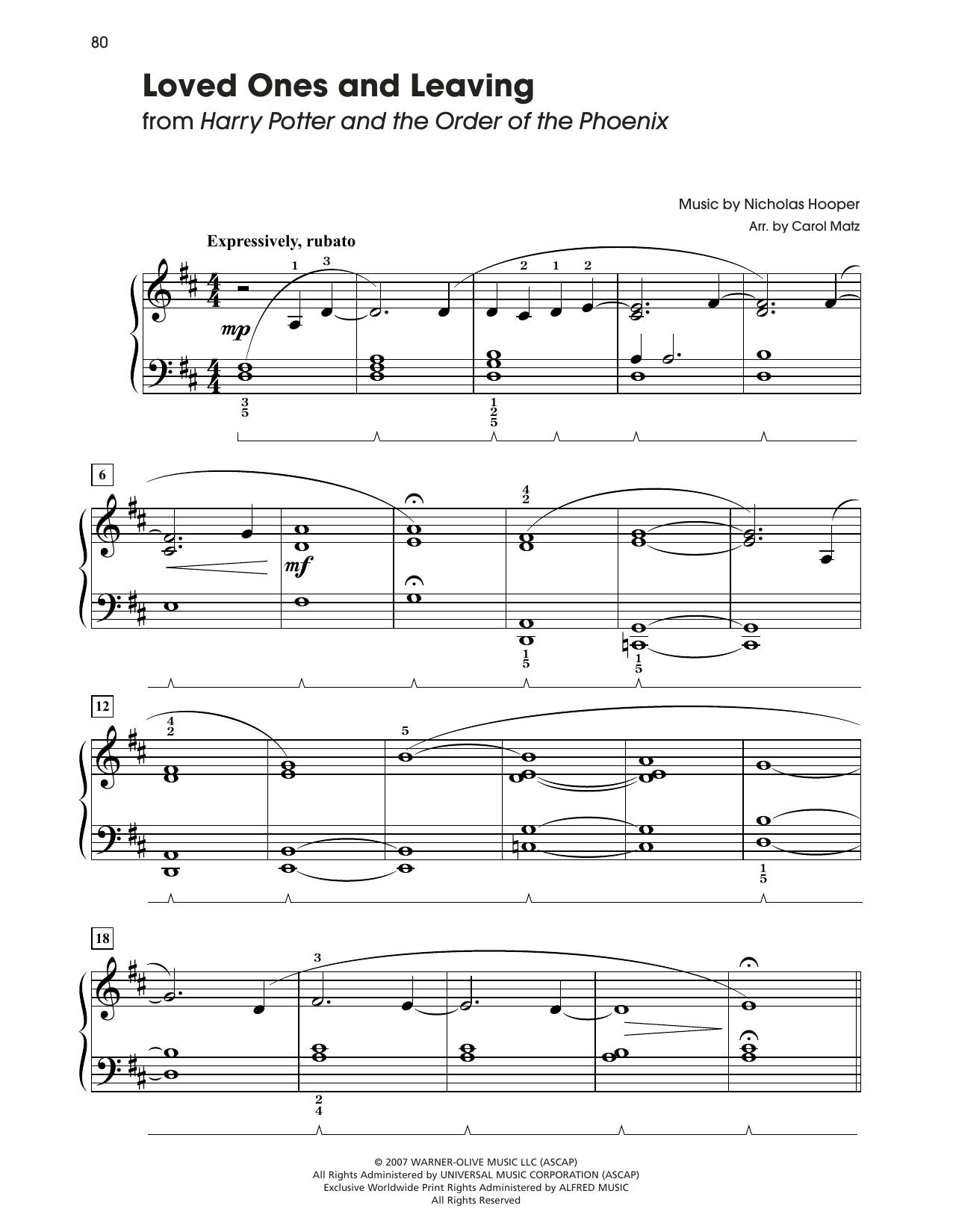 Product picture to: Loved Ones And Leaving (from Harry Potter) (arr. Carol Matz)